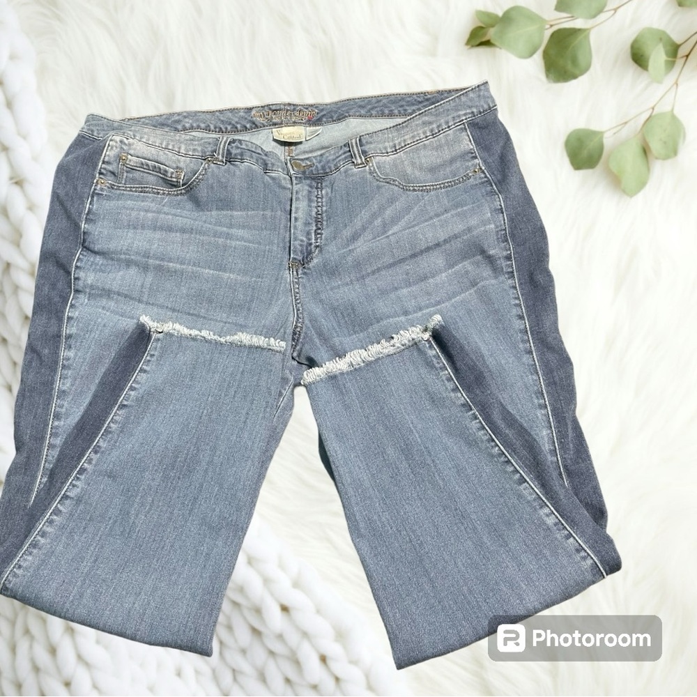 Women with Control “my wonder jeans” features side stripe and fringe hem